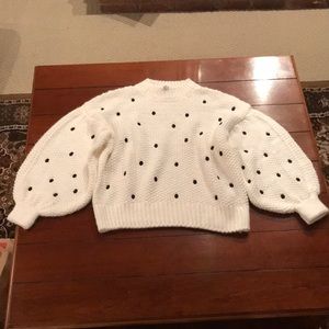 Balloon sleeve white with black pokka dot sweater